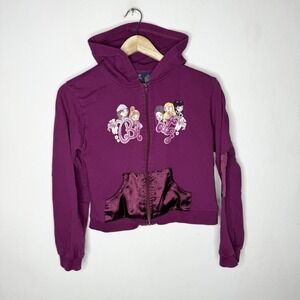 Vintage 2002 Y2K Bratz Purple Cropped Full Zip Hoodie Sweatshirt Girls XL 14/16